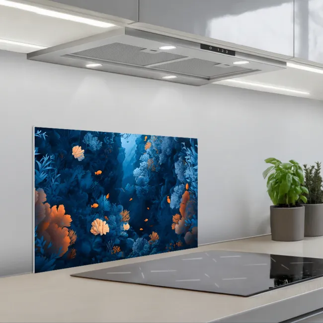 Koraalrif - Vissen - Oceaan - Blauw keuken achterwand spatscherm klein -3d_schuin
