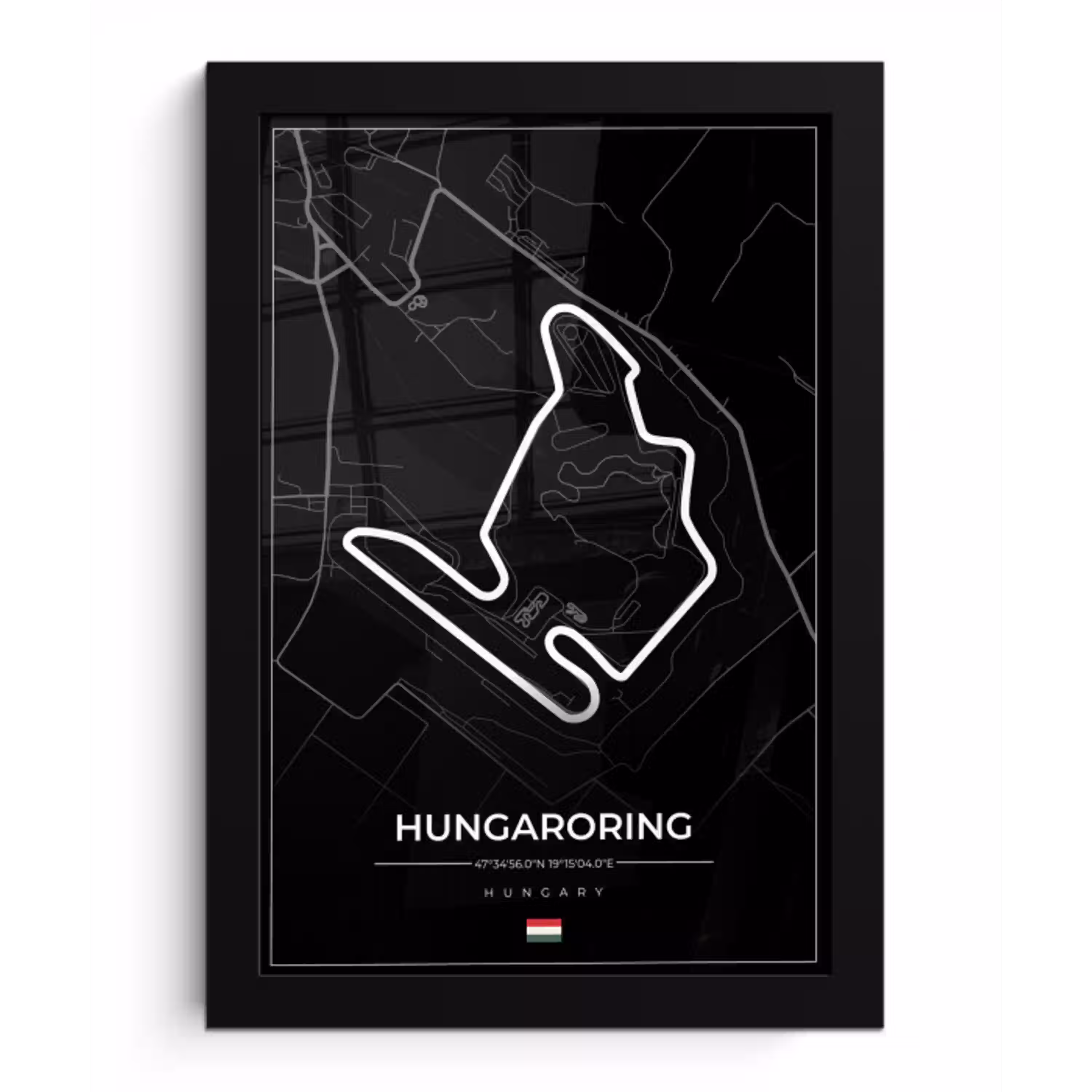 F1 - Hongarije - Auto - Racebaan - Hungaroring - Zwart fotolijst zwart zonder passe partout klein -3d