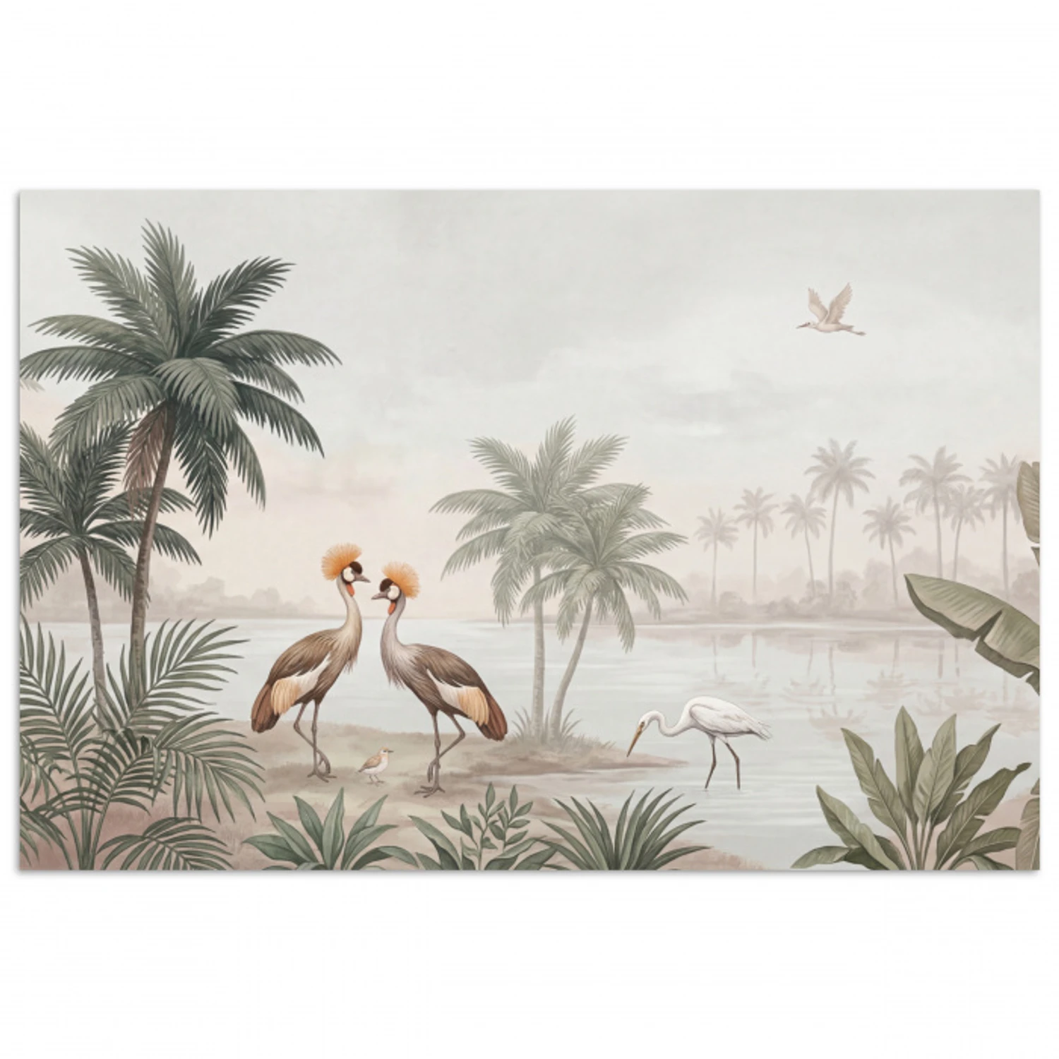 Kraanvogels - Palmbomen - Tropisch poster papier klein -3d