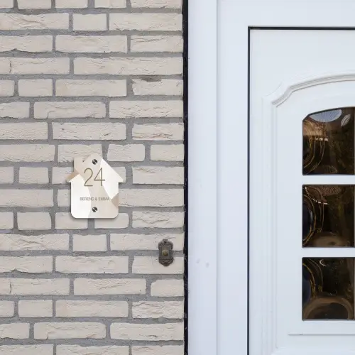Abstract beige - Klassiek Naambord Huisje klein -sfeer1