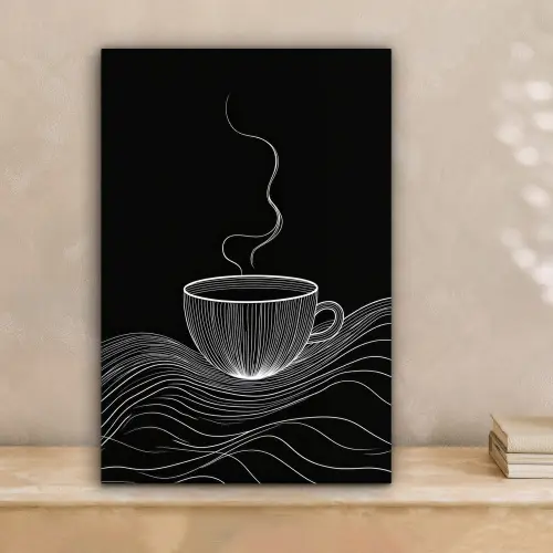 Lijntekening - Koffiekop - Zwart canvas 2cm klein -sfeer1