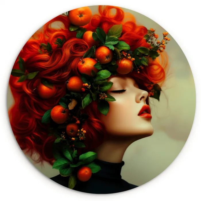 Vrouw - Appels - Rood - Bladeren Wandcirkel plexiglas klein -3d