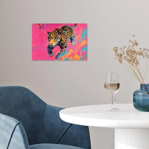 Luipaard - Roze - Oranje - Blauw - Verf poster papier klein -sfeer3