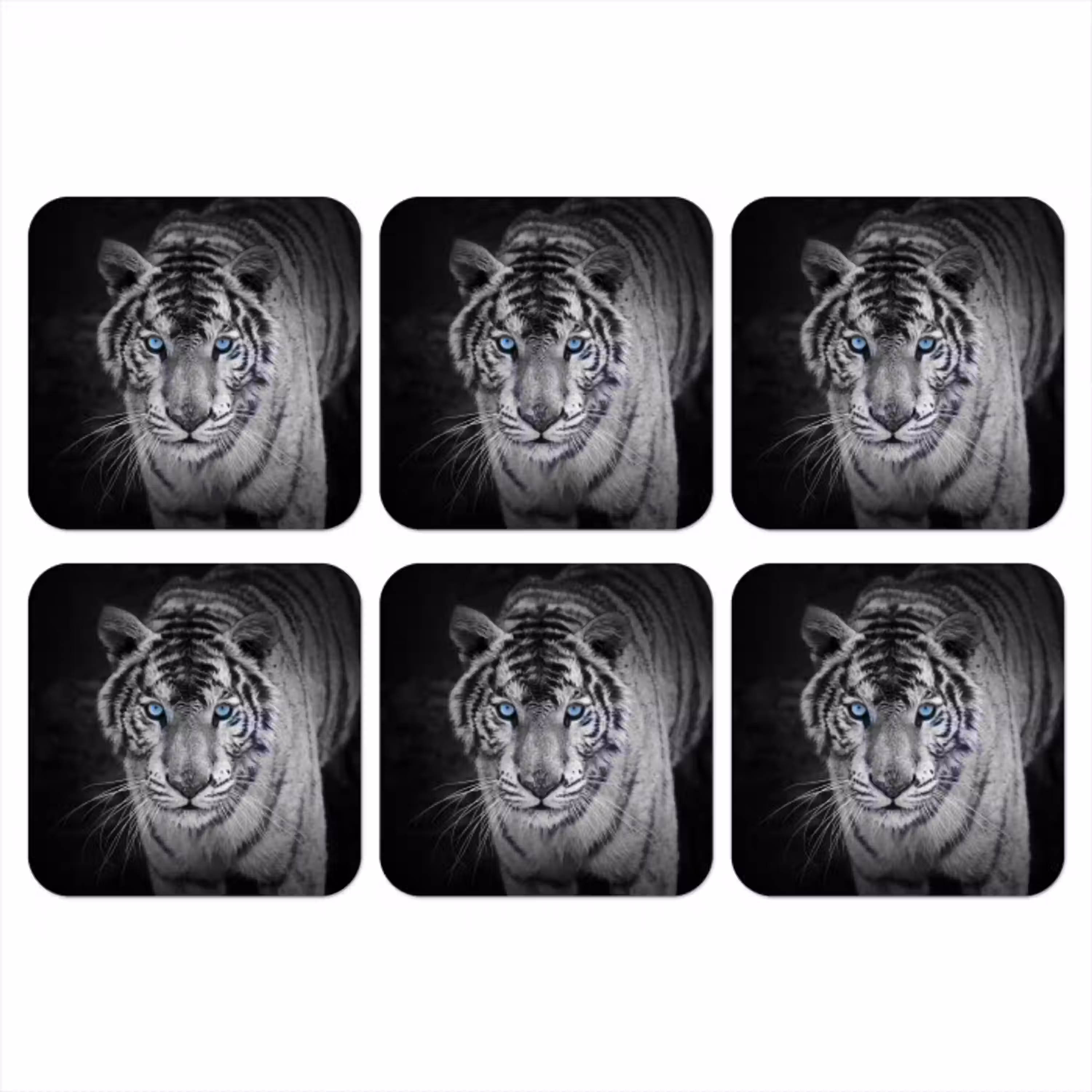 Tijger - Dier - Zwart - Blauw - Modern onderzetter kurk middel -3d