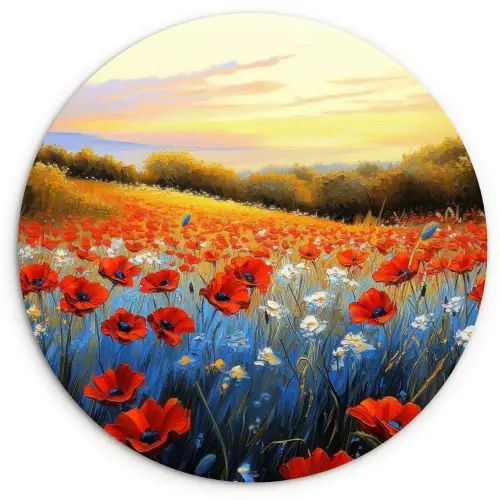Klaproos - Bloemenveld - Kleurrijk Wandcirkel kunststof plaat 5mm dik klein -3d