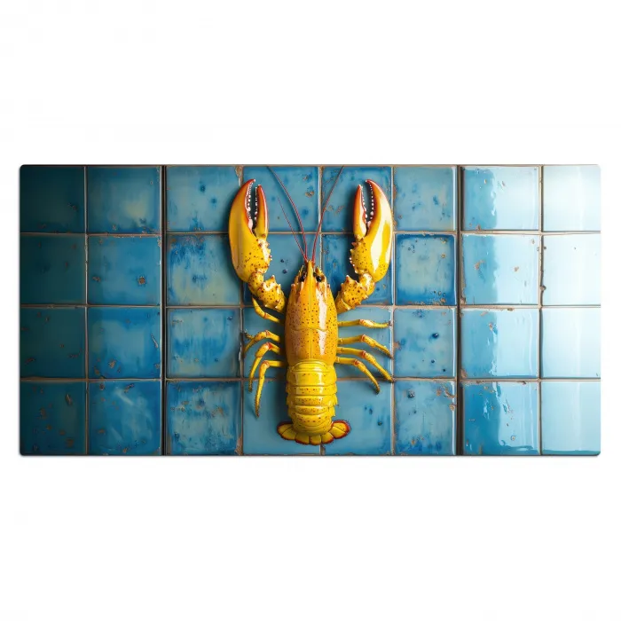 Kreeft - Geel - Blauw - Tegels Muismat XXL klein -3d_leeg