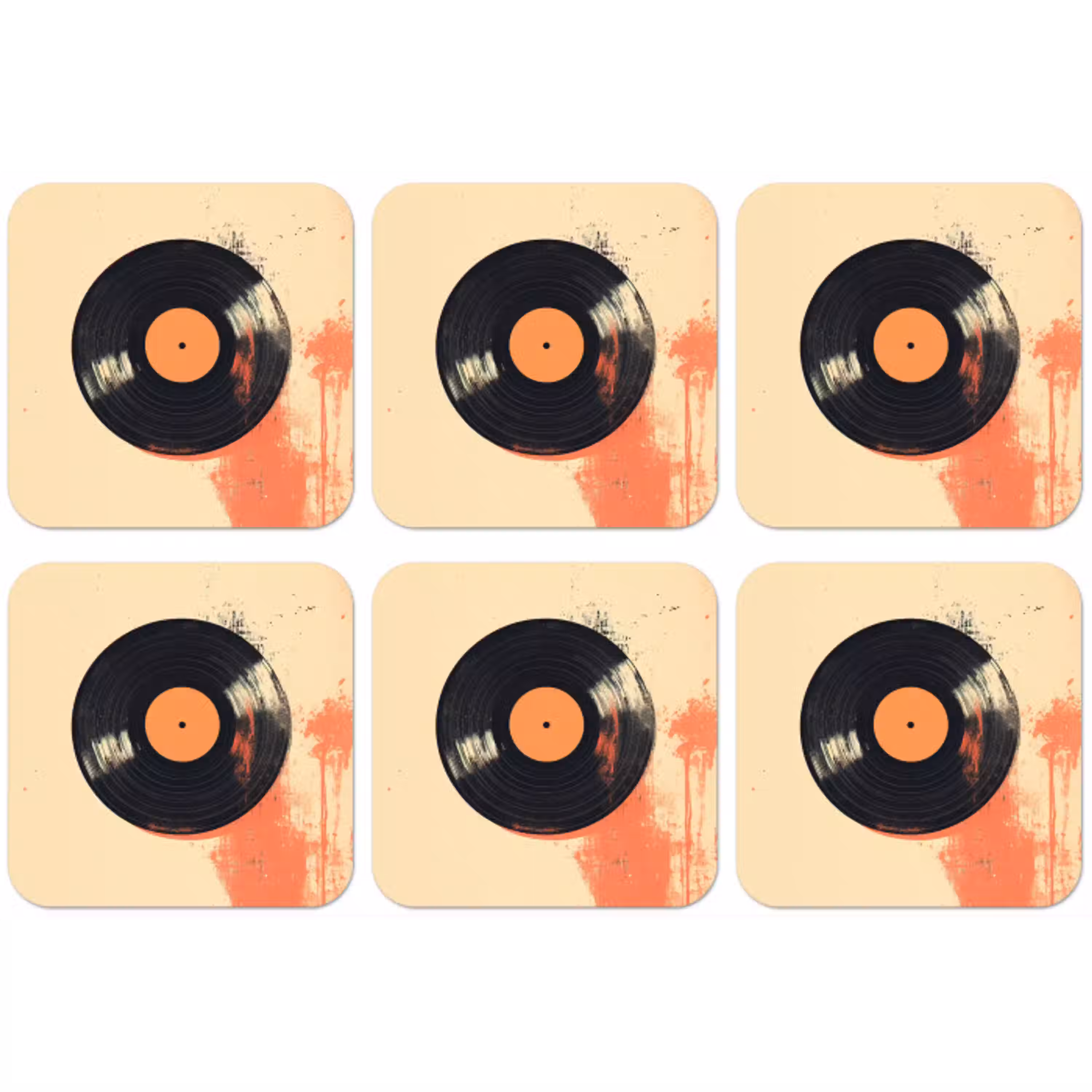 Vinylplaat - Zwart - Verfspatten - Retro onderzetter kurk middel -zkaufland3dotto