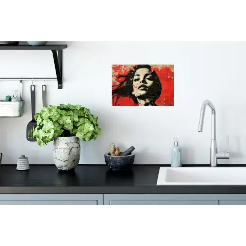 Graffiti - Vrouw - Rood - Street art - Banksy Muursticker klein -keuken