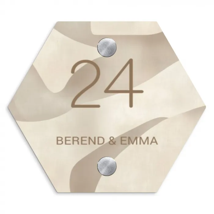 Beige organisch - Klassiek Naambord Hexagon klein -3d