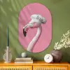 Flamingo - Roze - Koksmuts - Vogel Wandcirkel Ovaal Glas middel -sfeer2
