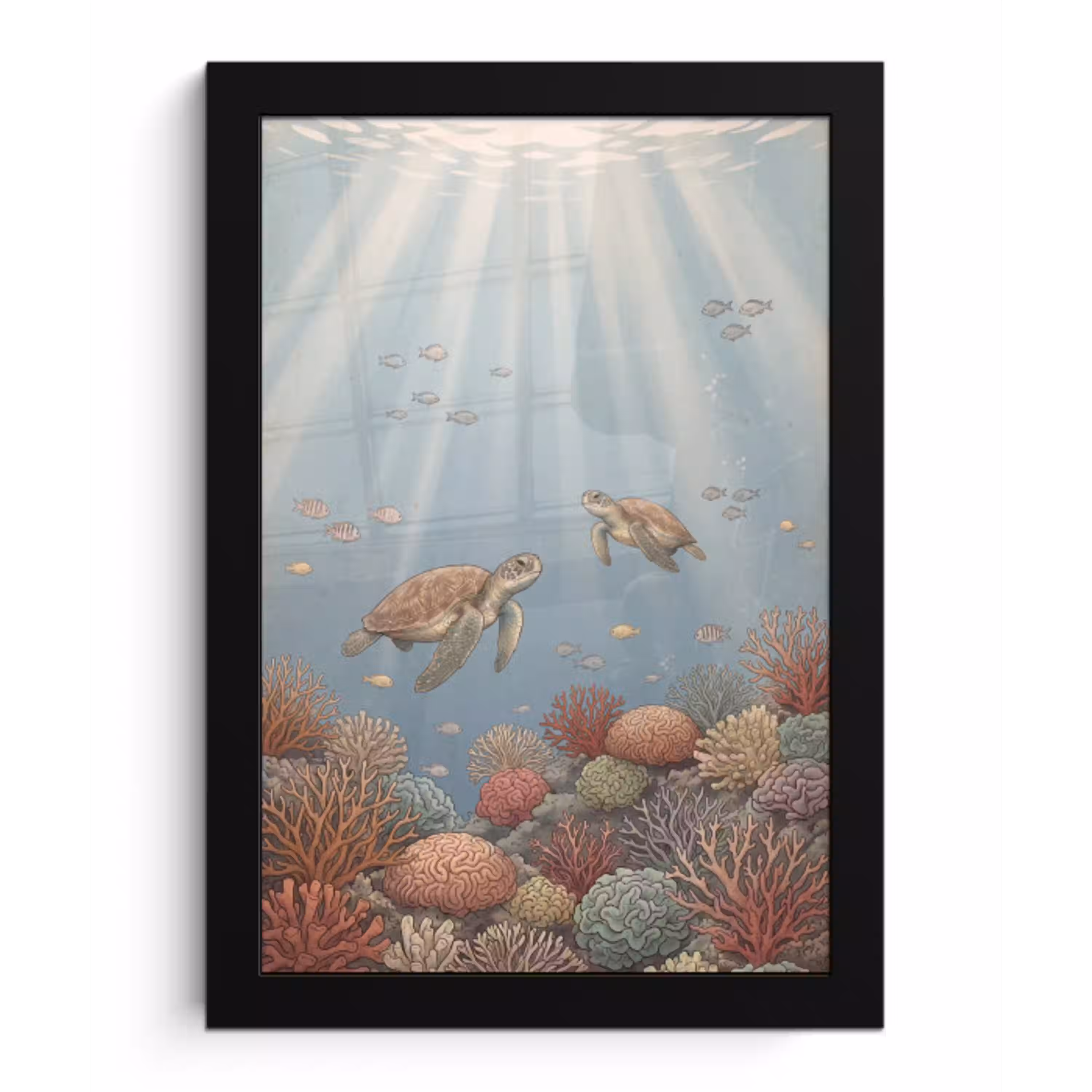 Schildpad - Onderwater - Natuur - Illustratie fotolijst zwart zonder passe partout klein -3d