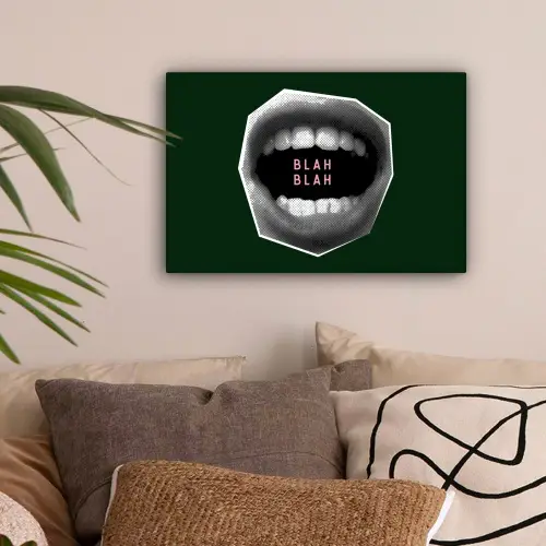 Mond - Groen - Illustratie - BLAH BLAH canvas 2cm klein -sfeer1