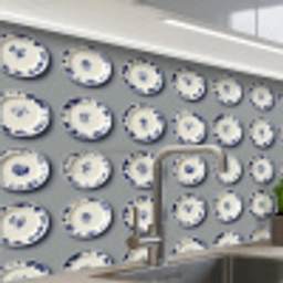 Borden - Bloemen - Blauw - Wit keuken achterwand 2 middel 865 -zzzz3d_schuin