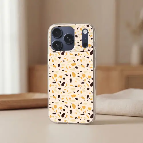 Terrazzo -  Patroon - Geel - Telefoonhoesje iPhone 17 Pro klein 878 -sfeer2