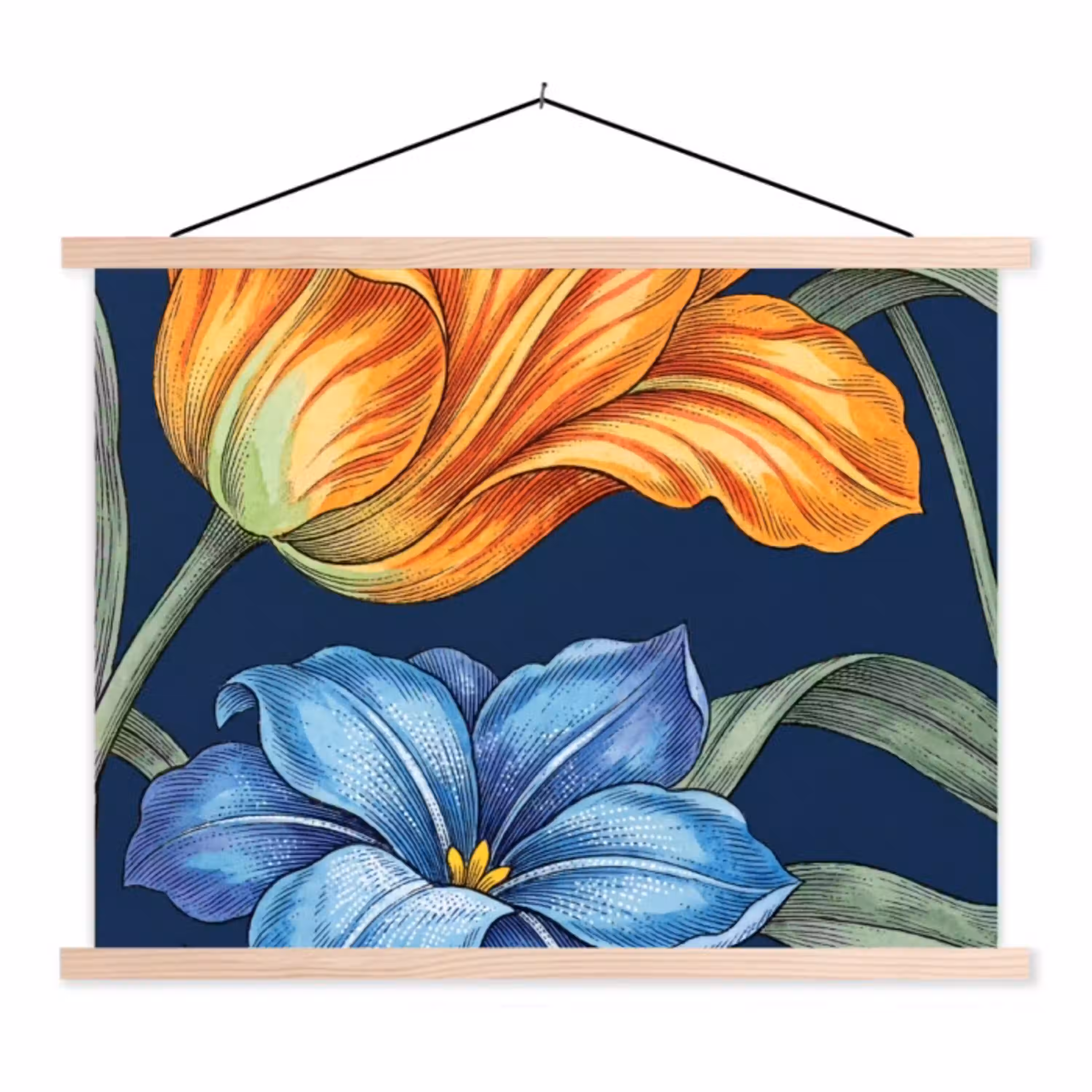 Bloemen - Botanisch - Patroon textielposter latten blank klein -3d
