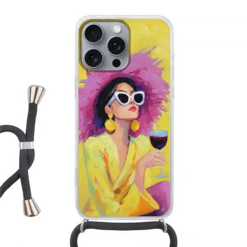 Vrouw - Hoed - Paars - Wijn Hoesje iPhone 16 Pro Max met koord klein -3d