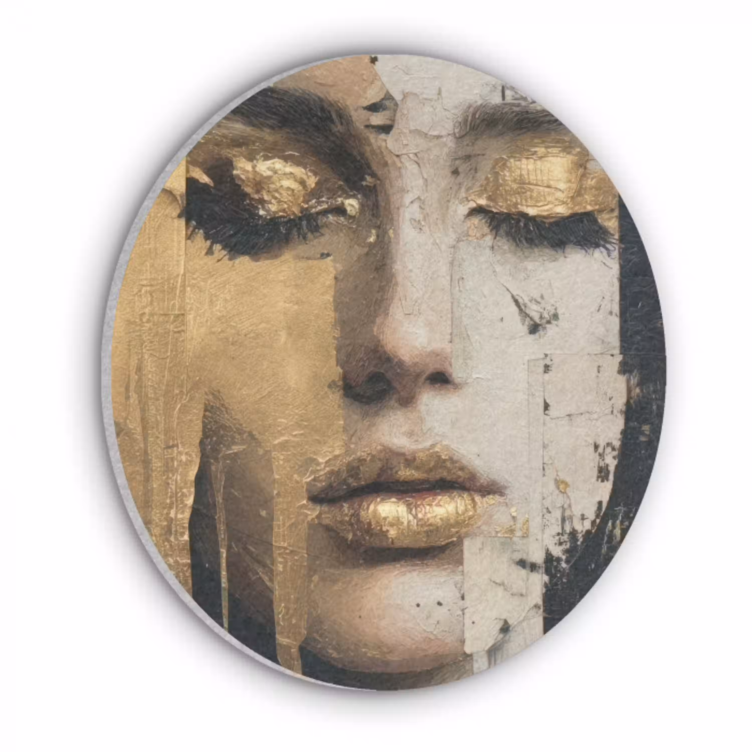 Abstract - Goud - Gezicht - Lippen Akoestische PET Vilt - Rond klein -3d