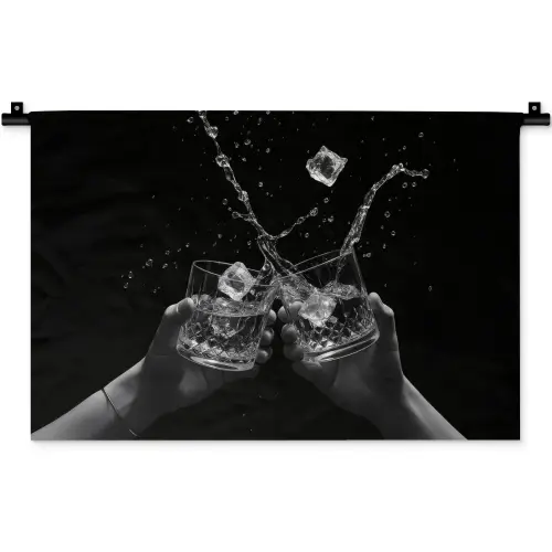 Whiskyglazen - Ijs - Spetters - Zwart Wandkleed katoen klein -zz3d