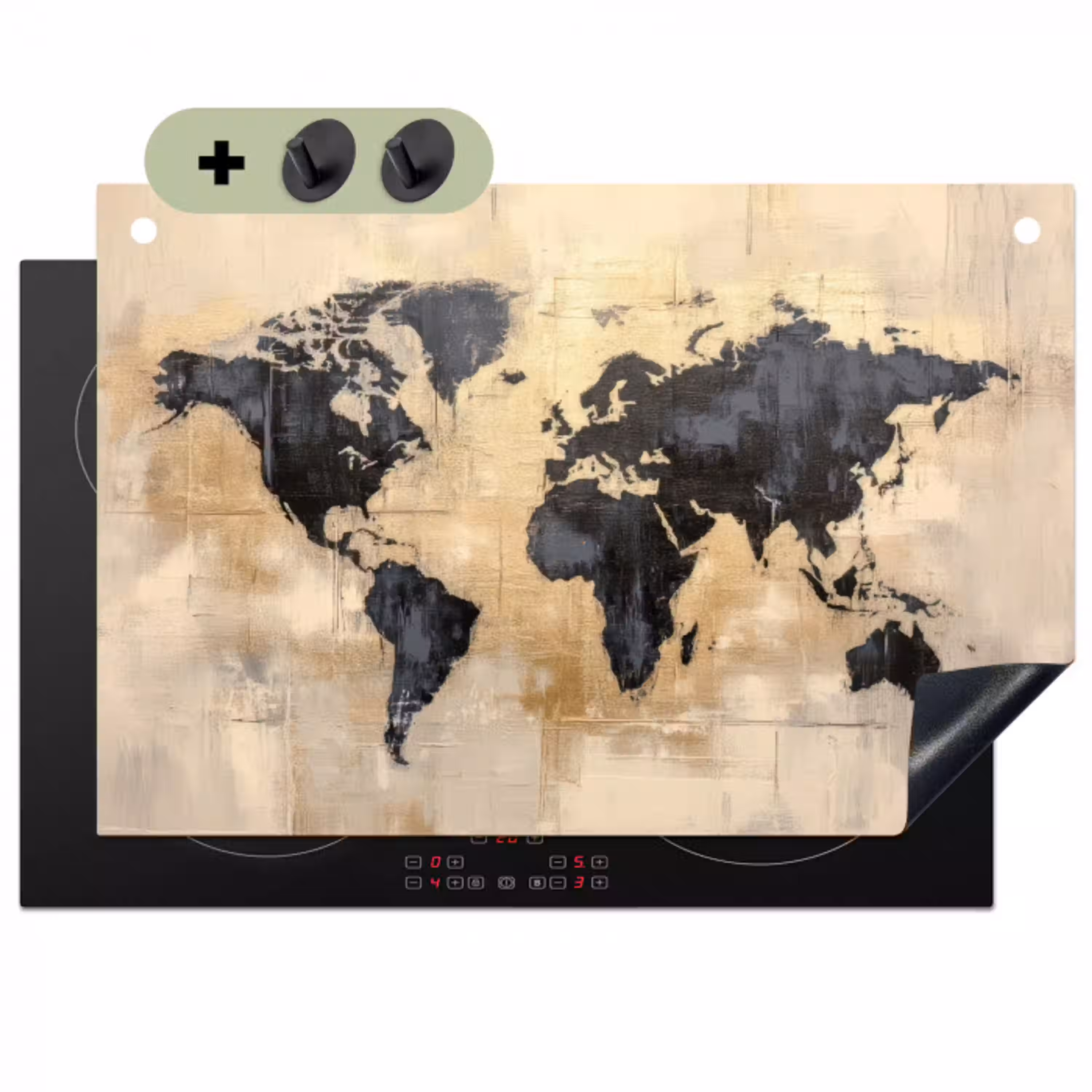 Wereldkaart - Goud - Zwart - Abstract Inductie beschemer met haakjes klein -3d