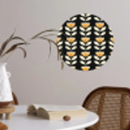 Retro - Bloem - Zwart - Okergeel Wandcirkel behangsticker klein 186 -sfeer3