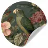 Groene papegaai - Kleurrijke bloemen - Donkere achtergrond Wandcirkel behangsticker klein -3d