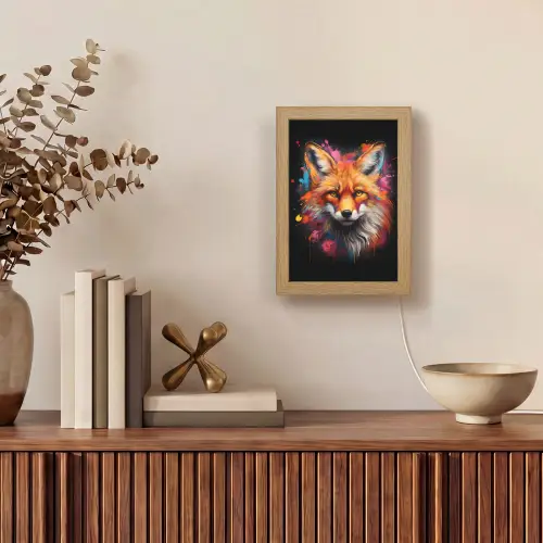 Graffiti - Vos - Zwart - Pop art Light Box met kabel (Tafellamp) klein -sfeer2