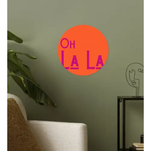Oh la la - Oranje - Roze - Scheeflettertype Wandcirkel behangsticker klein -sfeer2