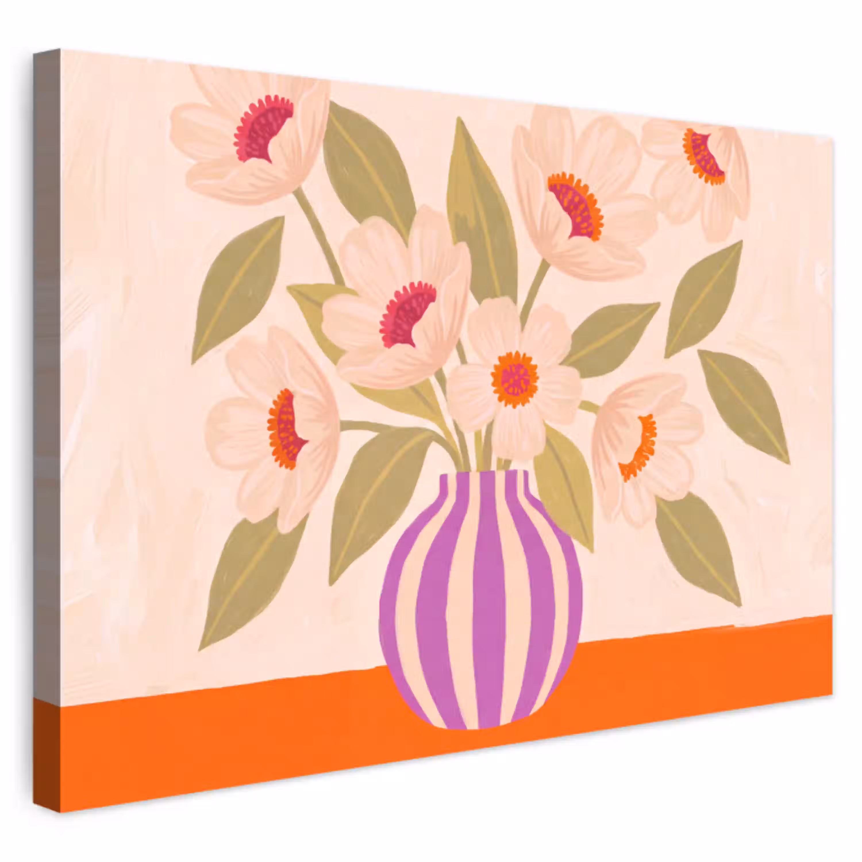 Bloemen - Vaas - Abstract - Paars - Oranje Tuinposter op houten frame 2 cm dik klein -3d