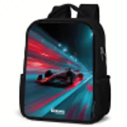 Raceauto - Baan - Neon - Verlichting Rugzak - Zwart middel -schuin
