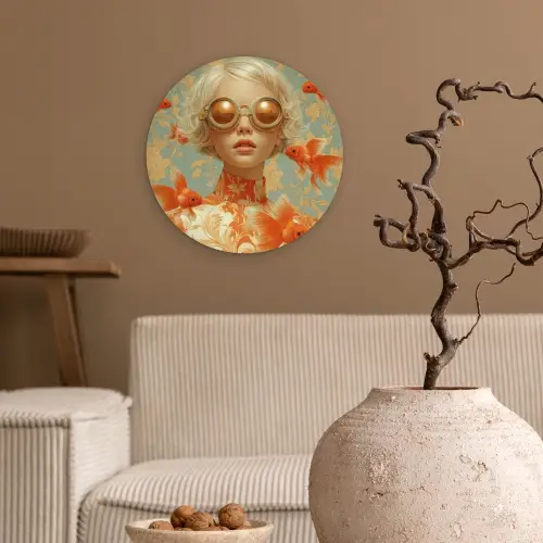 Goudvissen - Oranje - Vrouw - Blond Wandcirkel kunststof plaat 5mm dik klein -sfeer1