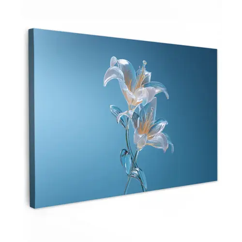 Lelies - Blauw - Glazen Tuinposter op houten frame 2 cm dik klein -3d