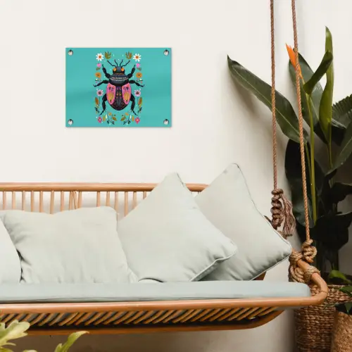 Kever - Bloemmotieven - Turquoise - Bladeren tuinposter los doek klein -sfeer7