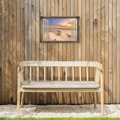Doorkijk - Strand - Duinen - Natuur - Landschap Tuinposter op houten frame 2 cm dik klein -sfeer4