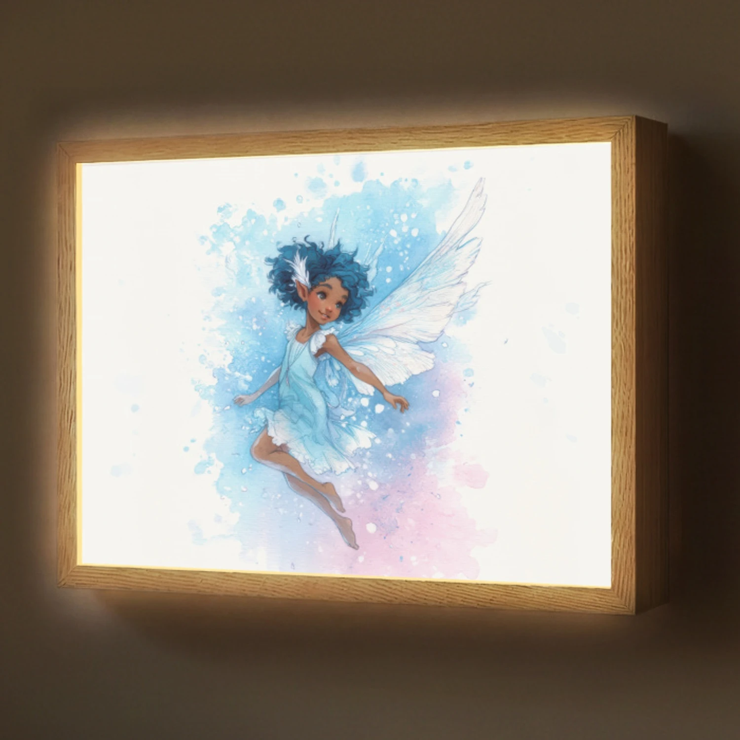 Elf - Blauw - Magie - Roze Light Box met batterij (Wandlamp) middel -z3d_website