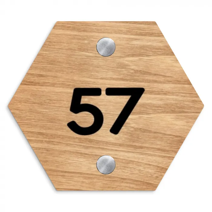 Licht hout - Traditioneel Naambord Hexagon klein -3d