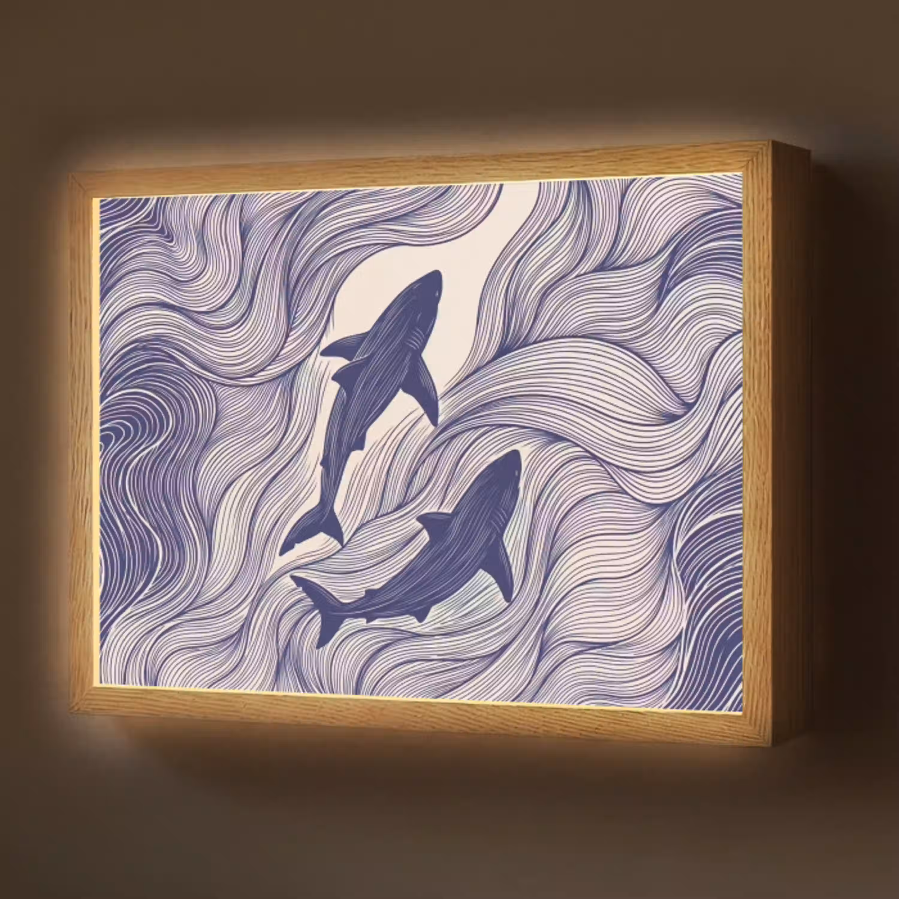 Vis - Oceaan - Lijntekening - Blauw - Dieren Light Box met batterij (Wandlamp) middel -z3d_website