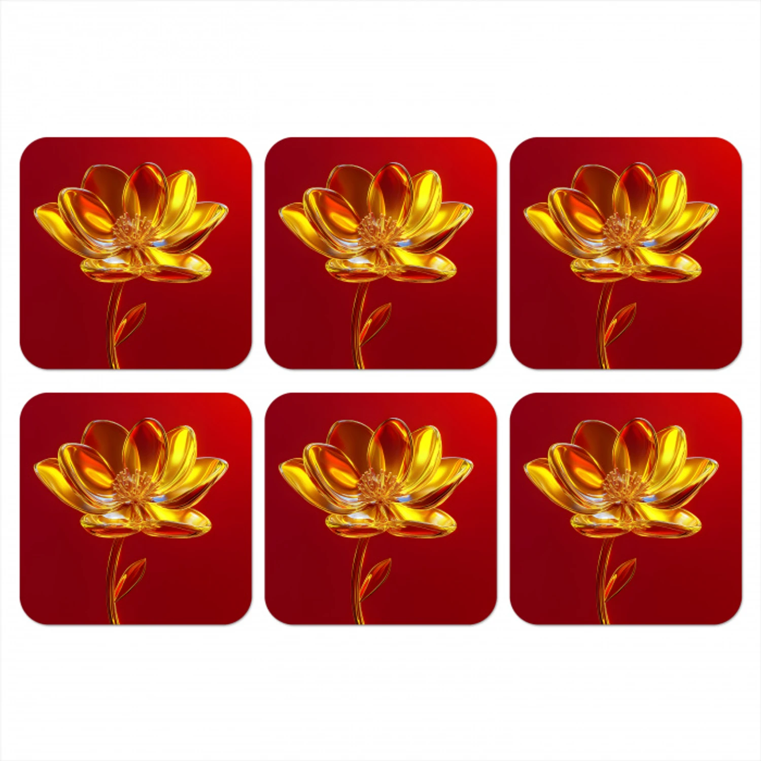 Bloem - Goud - Glazen onderzetter kurk middel -3d