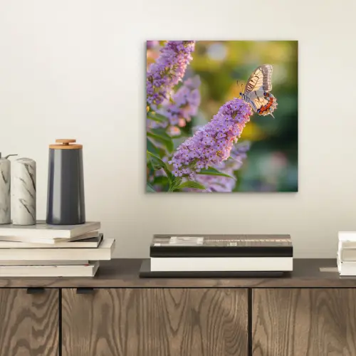 Sierlijke - Vlinder - Paarse - Bloemen aluminium wit klein -sfeer1