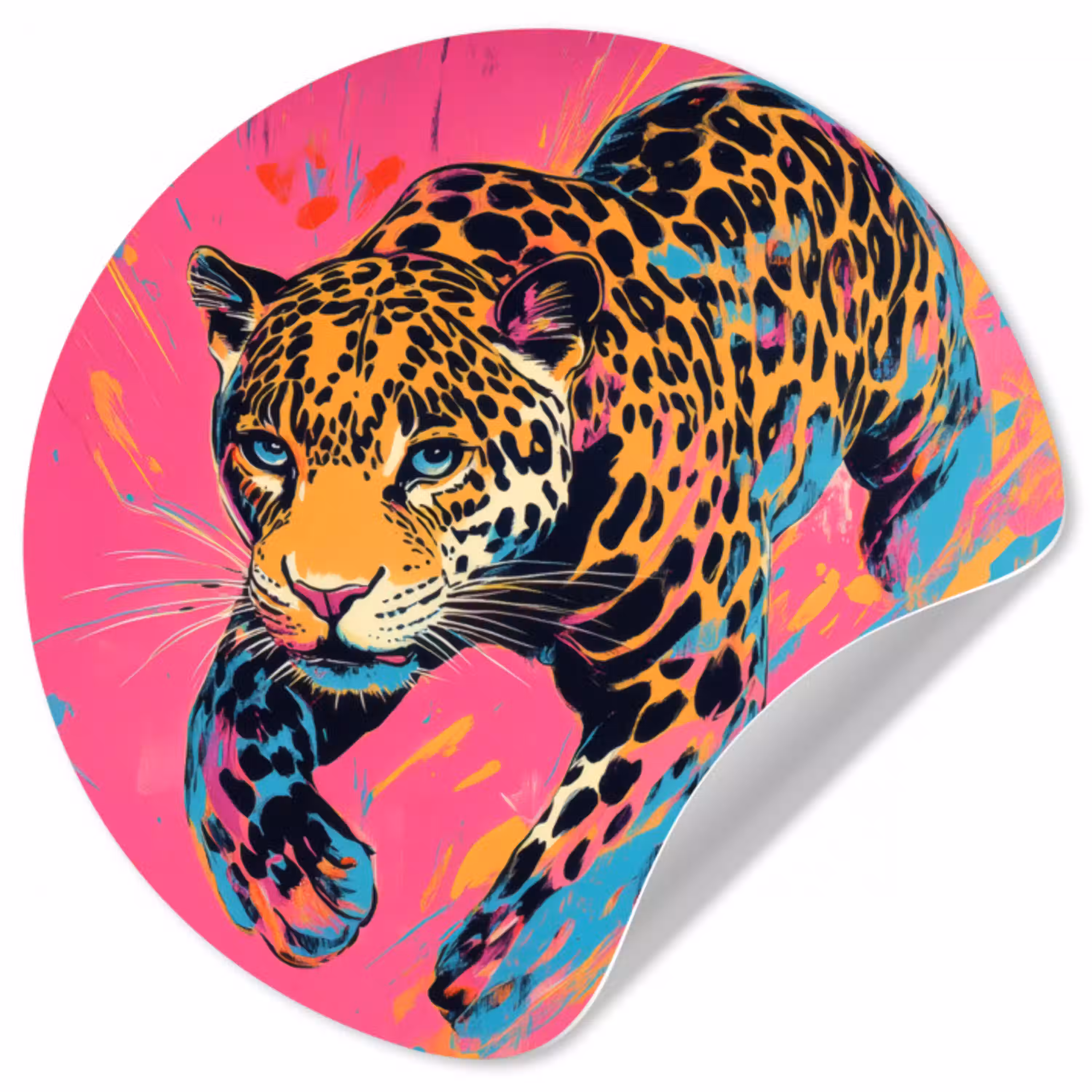 Luipaard - Roze - Oranje - Blauw - Verf Wandcirkel behangsticker klein -3d