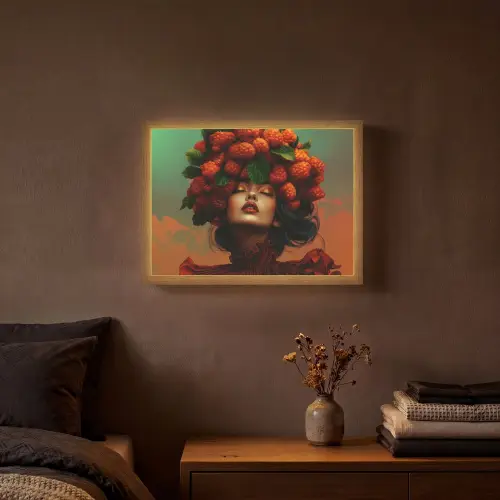 Vrouw - Frambozen - Bladeren Light Box met batterij (Wandlamp) middel -sfeer4