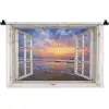 Doorkijk - Zee - Strand - Zonsondergang - Blauw Wandkleed katoen klein -zz3d