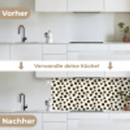 Madeliefjes - Grafisch - Zwart - Beige keuken achterwand 2 middel 871 -voor-na_DE