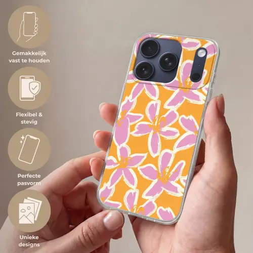 Bloemen - Patroon - Roze  - Oranje Telefoonhoesje iPhone 17 Pro klein -sfeer3_NL