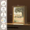 Houten bankje - Bloempotten - Landschap Light Box met kabel (Tafellamp) klein -USP_FR
