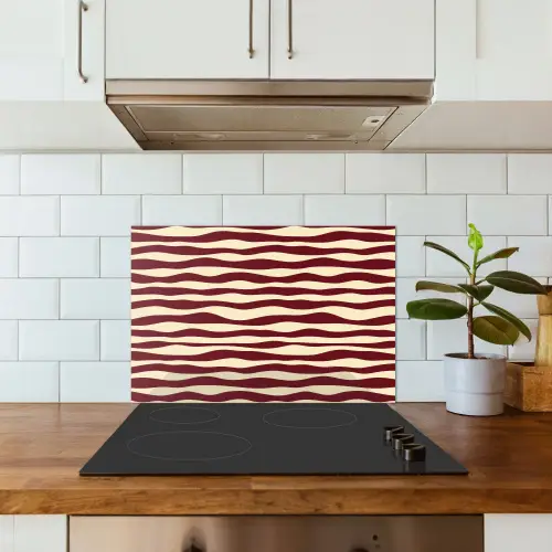 Golven - Rood - Patroon - Crème keuken achterwand spatscherm klein 900 -sfeer2