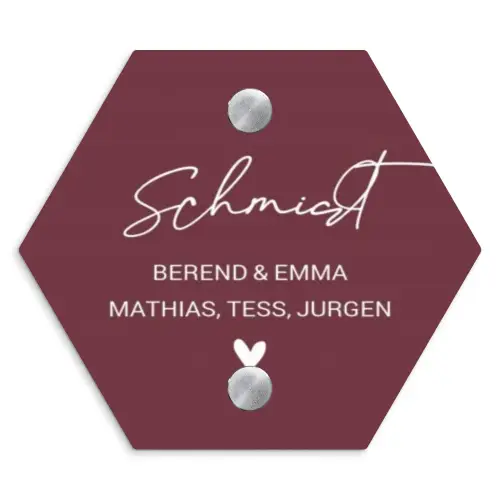 Bordeauxrood - Sierlijk Naambord Hexagon klein -3d