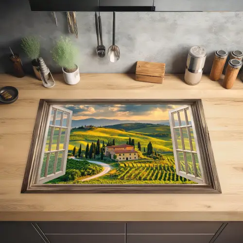 Doorkijk - Toscane - Uitzicht - Landschap - Zomer Inductie beschermer vinyl 3mm klein -sfeer5