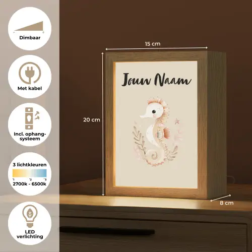 Zeepaardje - Zeewier - Beige Light Box met kabel (Kinderlampje) klein -USP_NL