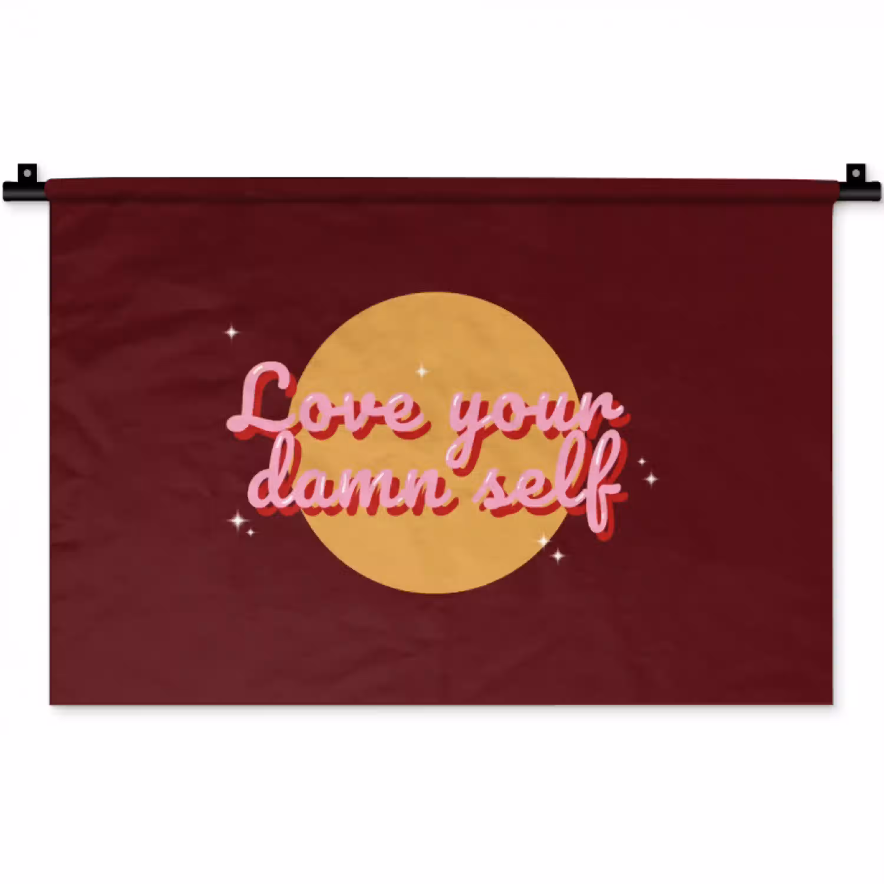 love your damn self - Cirkel - Glitter - Rood Wandkleed katoen klein -zz3d