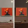 Oranje - Hoed - Vrouw Light Box met batterij (Wandlamp) middel -sfeer3